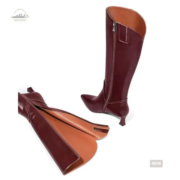 Knee High Boots Wide Calf Square Toe Chunky Block Heel Pull On - Picture 5 of 7